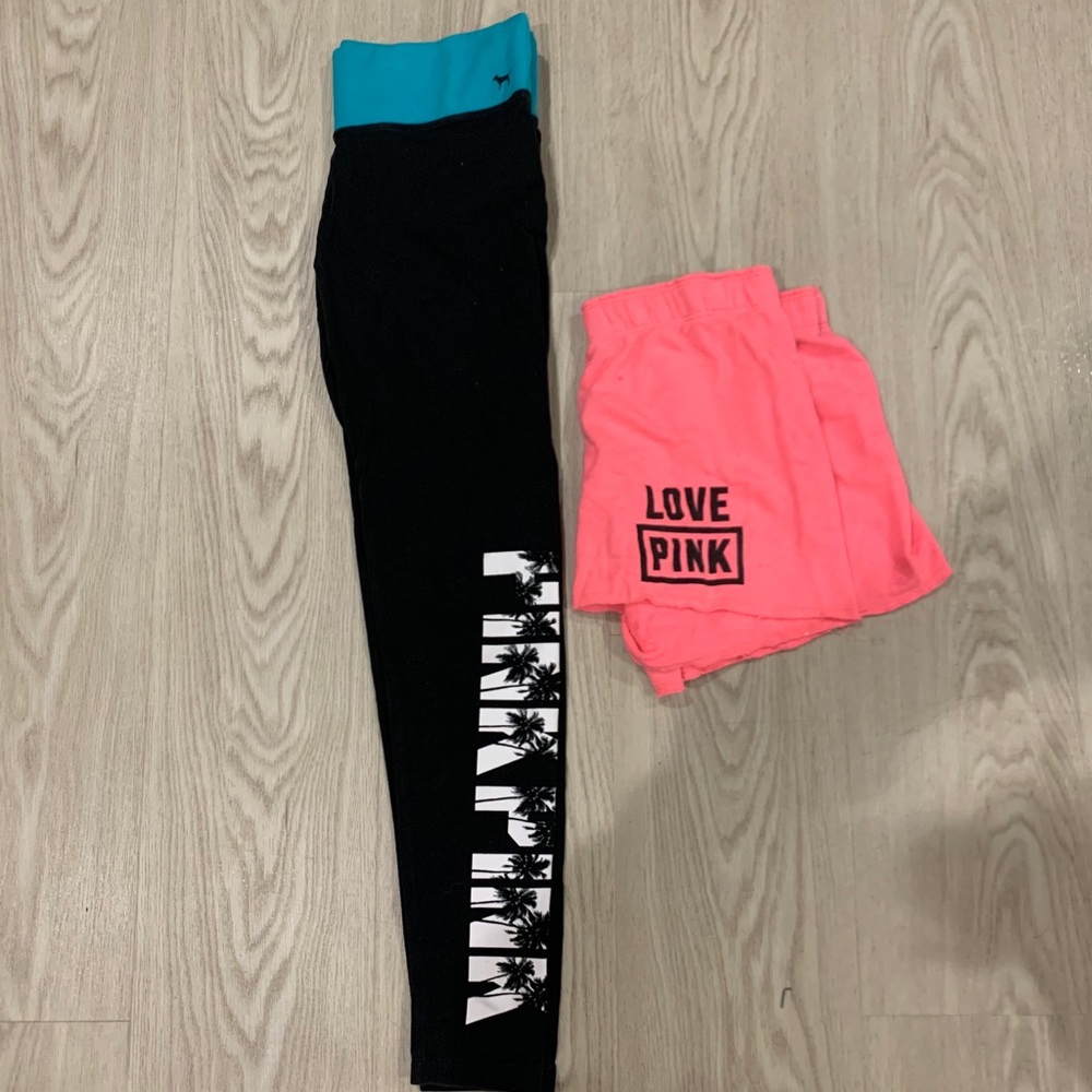 pink shorts and leggings